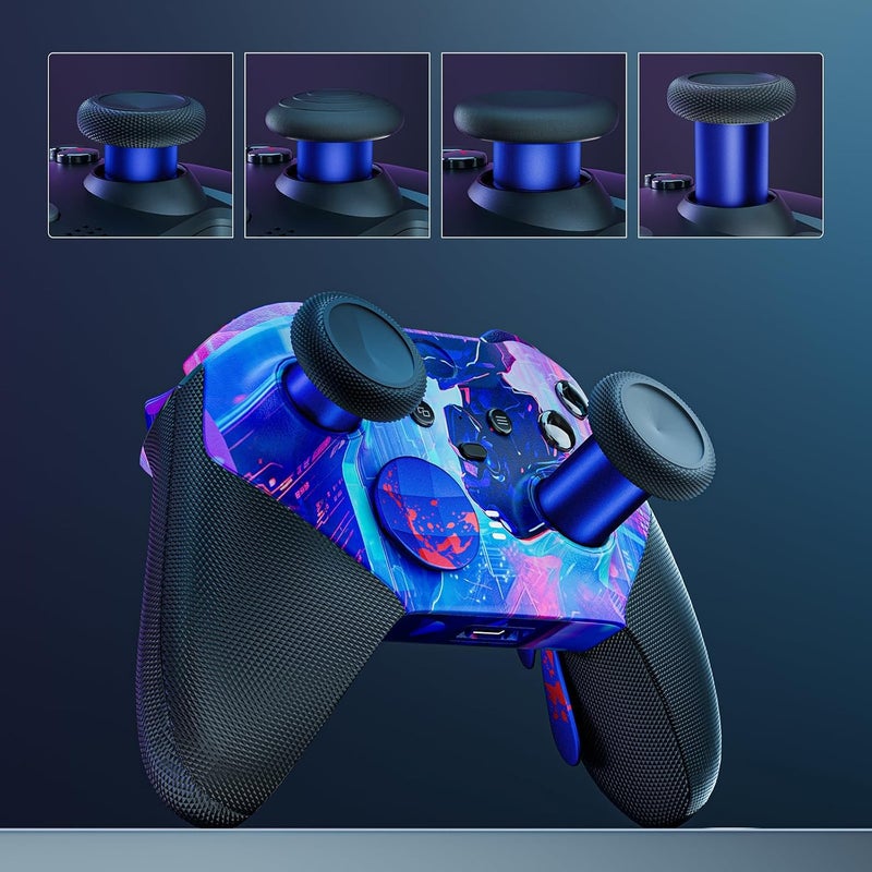 ZAPOLEX 14-in-1 Controller Accessories Kit Compatible with Xbox Elite Series 2, 6 Premium Metal Thumbsticks, 4 Splatter-Design Paddles, 2 D-Pads, 1 Tool & 1 Storage Bag (Blue with Volcanic Red Splatter) - Image 2